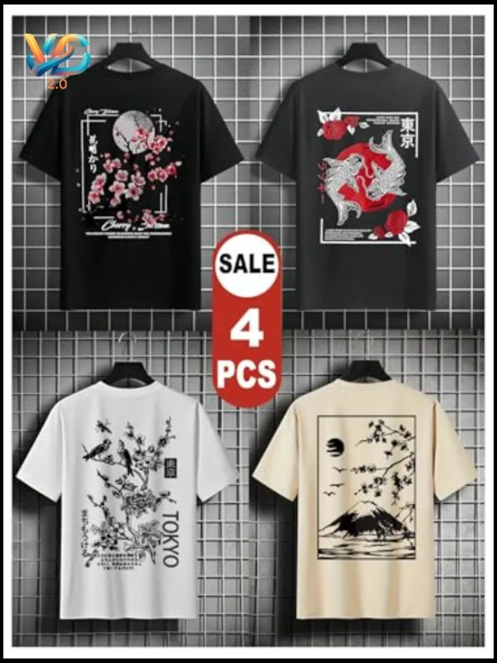 4 Pack Floral Graphic Tees Short Sleeve Casual Vintage T Shirt Summer Streetwear